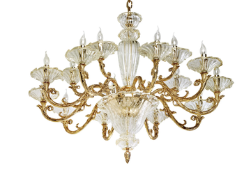 CHARLOTTE 4795/10+5 - Shaded gold plated chandelier with glass by Possoni Illuminazione - view 2